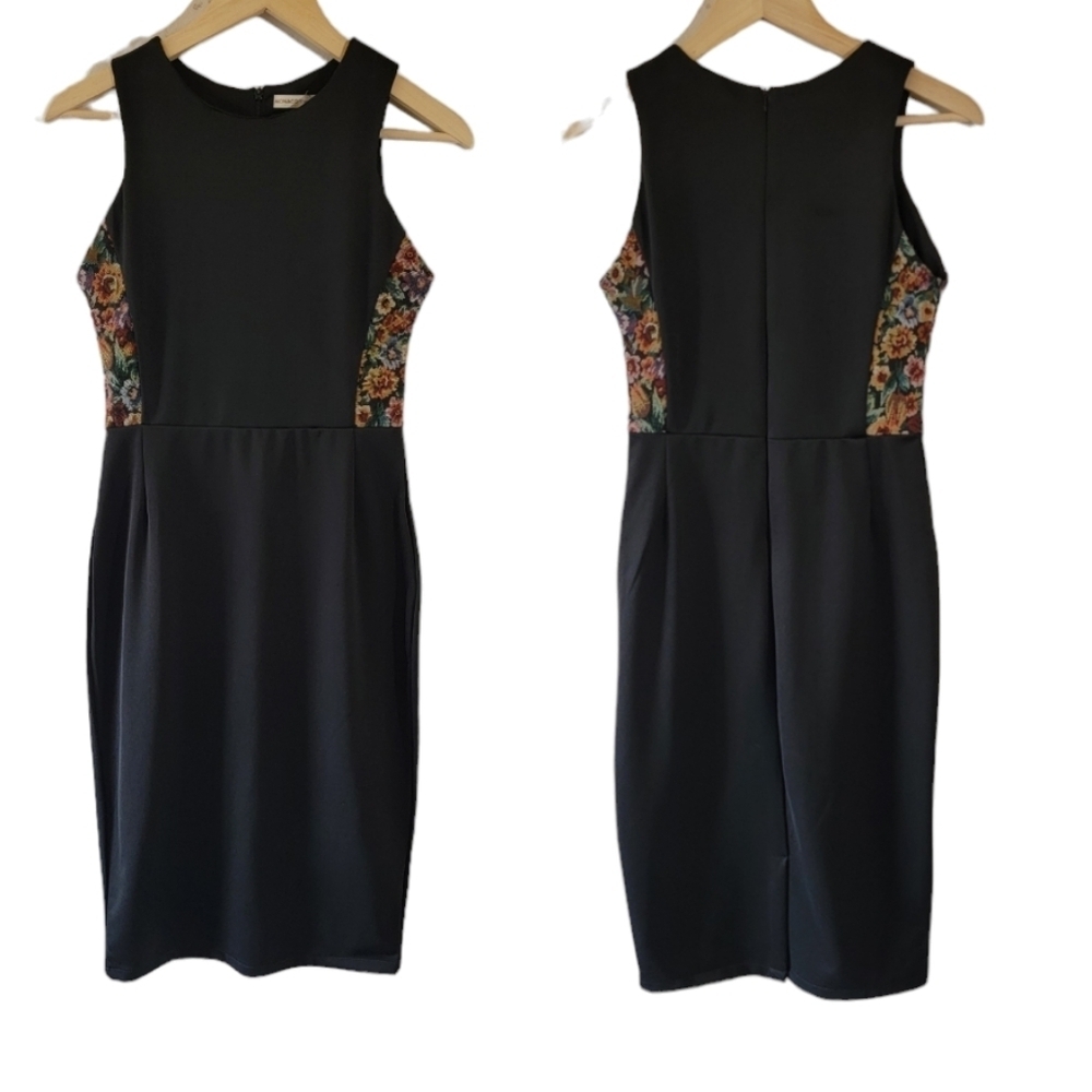 NEW MONACO Bodycon Dress M Black Sleeveless Knee Length Party Bus-Casual Stretch